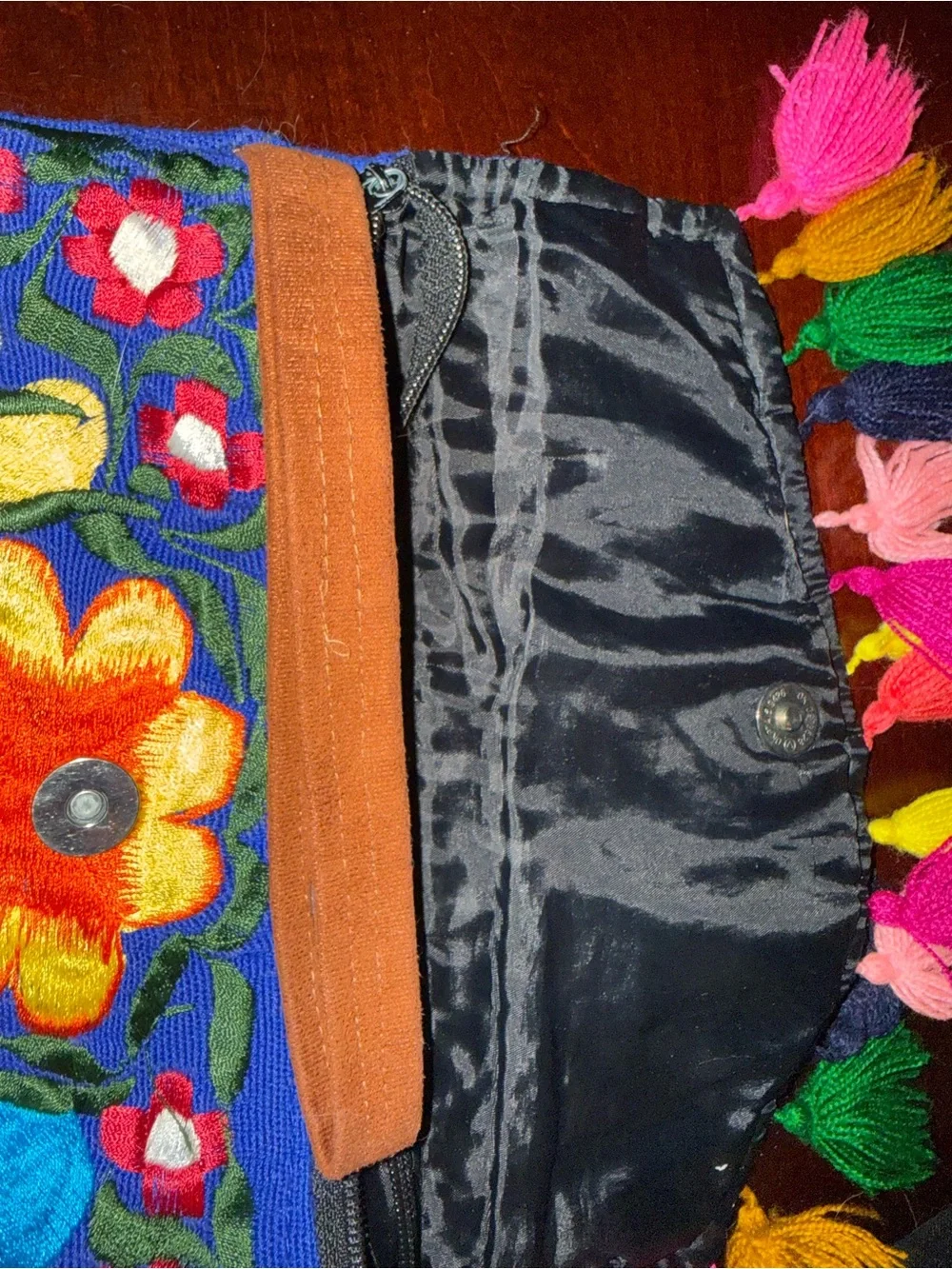 Hand-Embroidered Multicolor Floral Clutch - Boho Tassel Crossbody